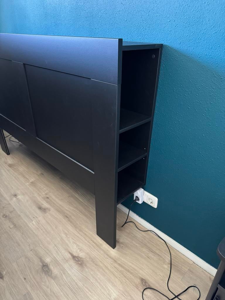 IKEA Brimnes hoofdeinde met bergruimte - Zwart 160 cm, Huis en Inrichting, Slaapkamer | Bedden, Ophalen, Gebruikt, Zwart, Tweepersoons