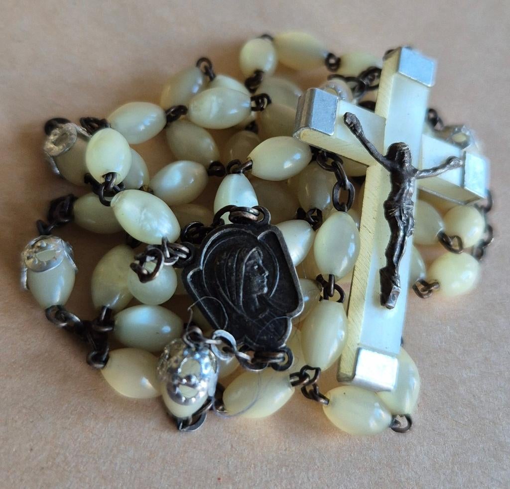 80-9 prachtge parlemoer Maria rozenkrans, Verzamelen, Ophalen of Verzenden