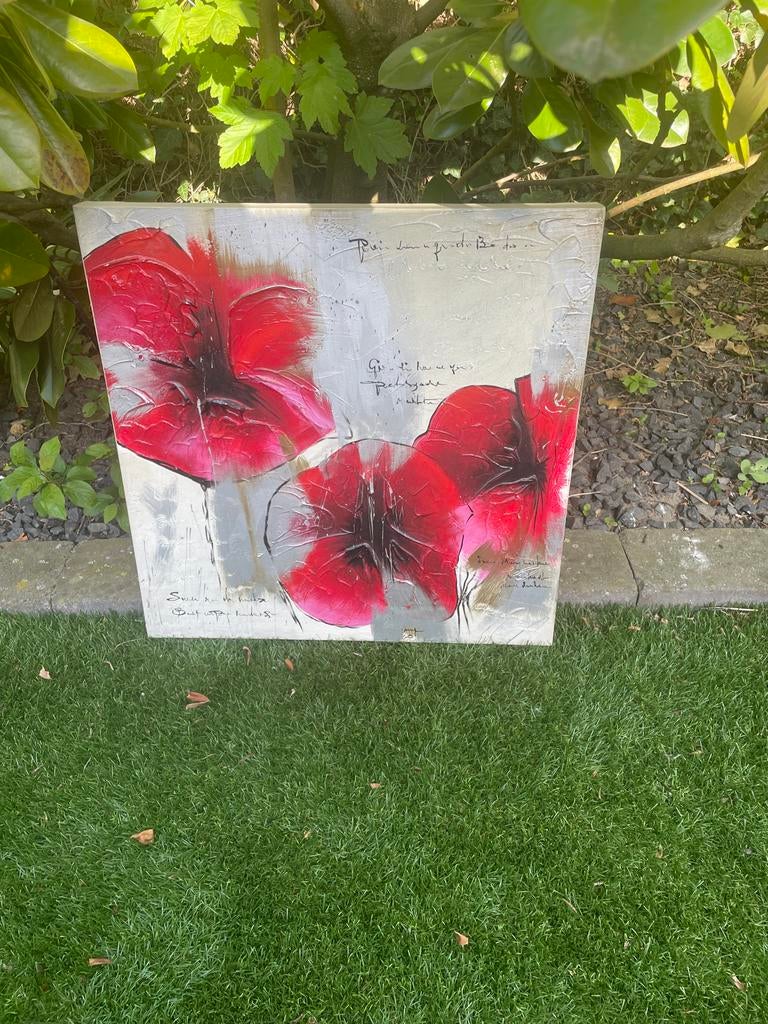 Schilderij met rode bloemen - Cobra Art, Ophalen of Verzenden