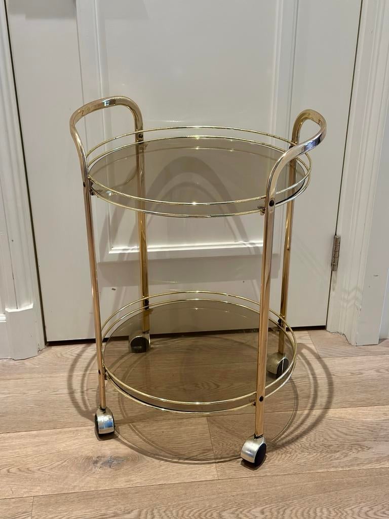 Vintage goudkleurig serveerwagentje / bar cart met glas, Ophalen