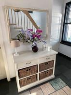 Crèmekleurig dressoir met rieten manden, Ophalen, Gebruikt, 100 tot 125 cm, Minder dan 100 cm