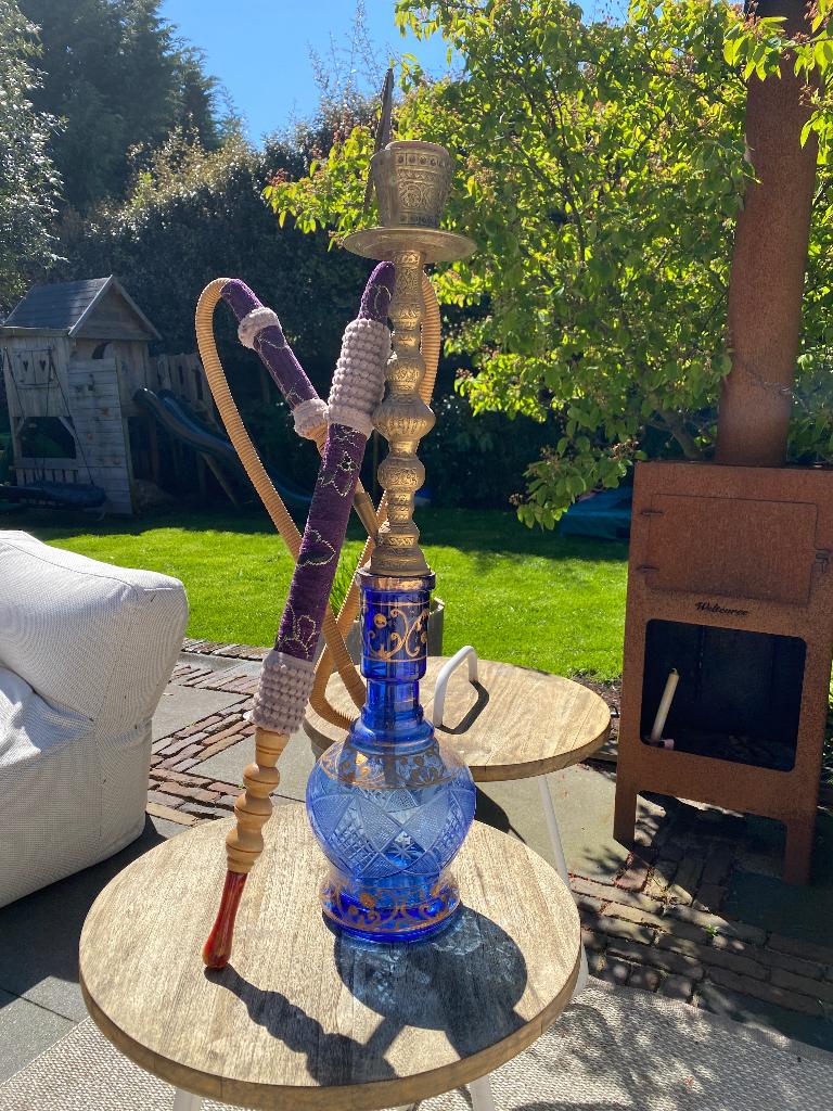 Authentieke Turkse waterpijp – groot model – luxe blauw glas, Verzamelen, Rookartikelen, Aanstekers en Luciferdoosjes, Ophalen of Verzenden