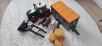 Bruder tractor, aanhanger, 4 hooibalen en 4 dieren, Ophalen of Verzenden