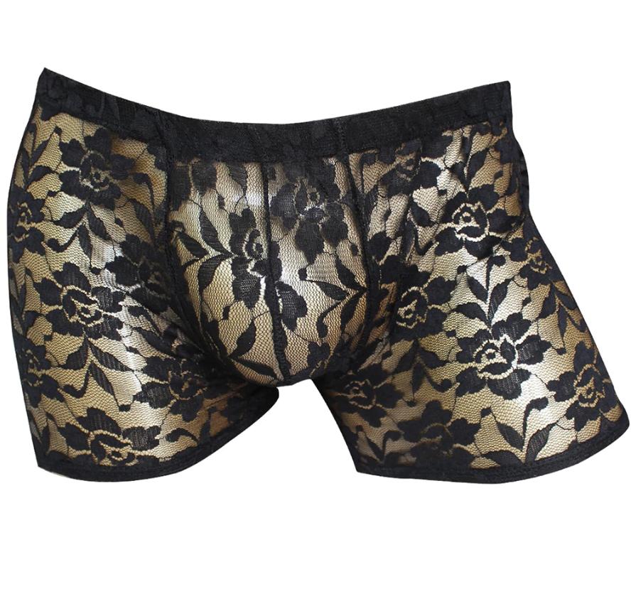 Doorzichtige zwarte bloemen heren boxer onderbroek gay, Verzenden, Zwart, Boxer