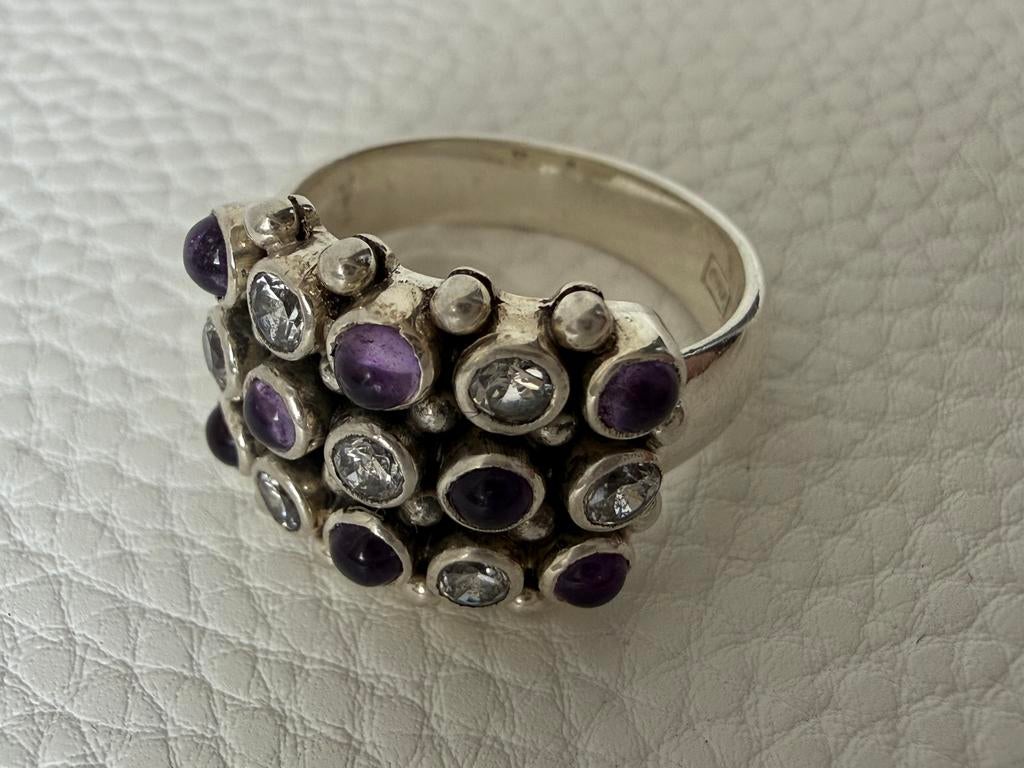 H099/Zilveren GHA Zweden Amethist-kristal ring 18 3/4, 18 tot 19, Gebruikt, Verzenden, X