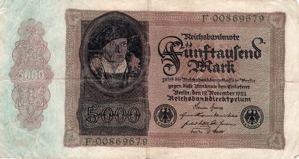 Bankbiljet:  Duitsland, 5000 Mark Reichsbanknote, 1922 (2), Postzegels en Munten, Bankbiljetten | Europa | Niet-Eurobiljetten