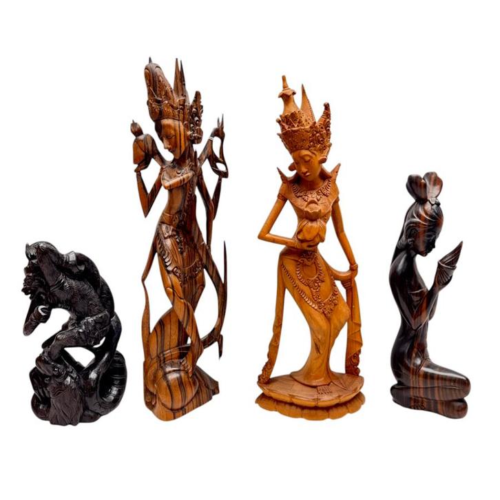 Vier Indonesisch houten sculptuuren, Antiek en Kunst, Kunst | Niet-Westerse kunst, Ophalen of Verzenden