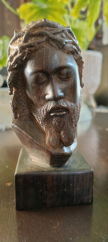 Antieke houten buste van Jezus religie, Antiek en Kunst, Antiek | Religie, Ophalen of Verzenden