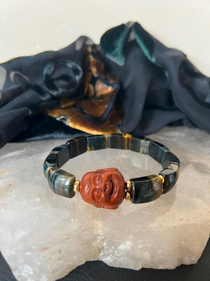 Valkenoog ojime Boeddha bead amulet beschermt geluk intuïtie, Sieraden, Tassen en Uiterlijk, Armbanden, Nieuw, Hout, Met bedels of kralen