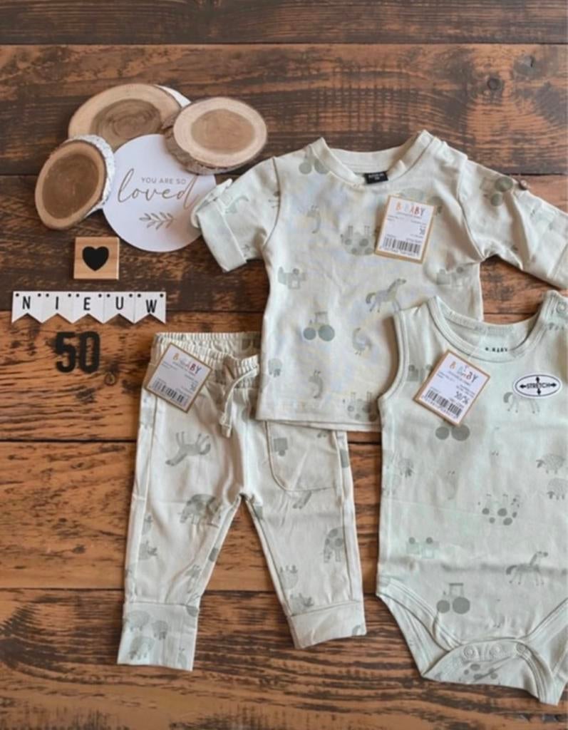 Baby boy wibra setje groen broekje shirtje romper maat 50, Ophalen of Verzenden, Nieuw, Jongetje of Meisje, Setje