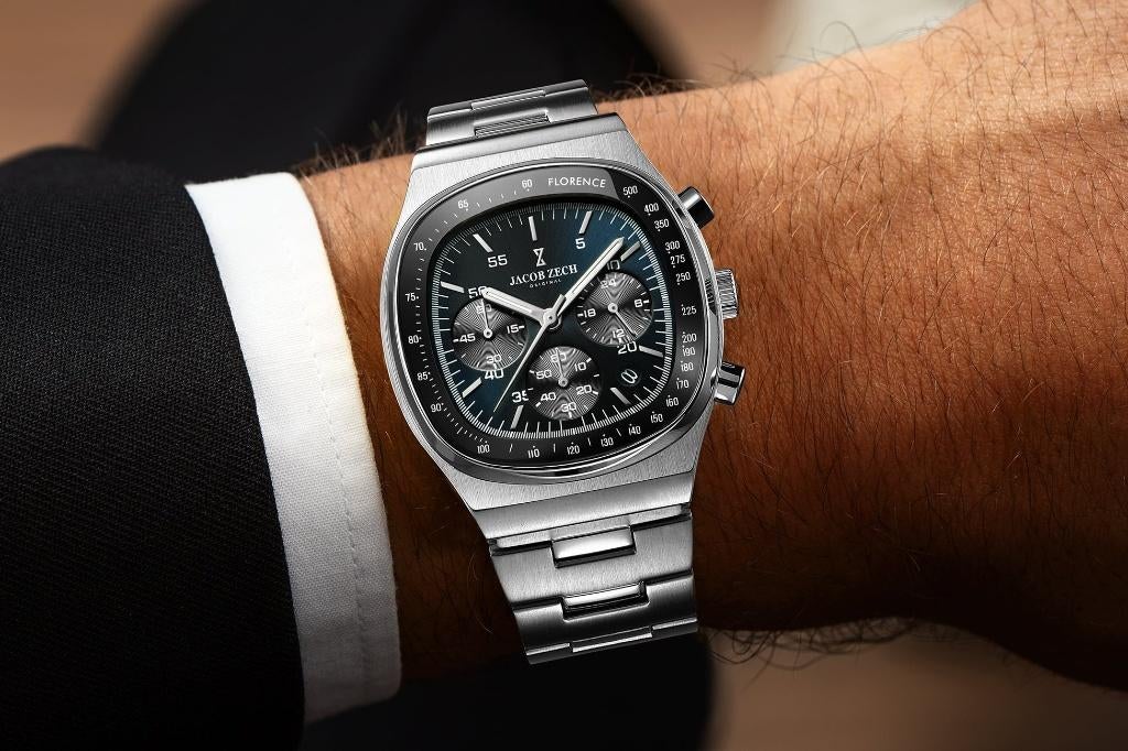 Jacob Zech Florence horloge t.w.v € 399 NIEUW!, Zwart, Nieuw, Ophalen of Verzenden, Waterdicht