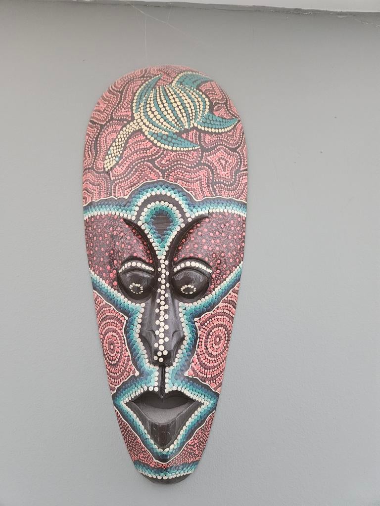 Decoratieve houten masker met stippenpatroon, Ophalen of Verzenden