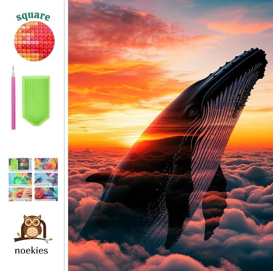 nr 173 Diamond Painting walvis wolken 40x30cm (vierkant), Verzenden, Noekies.com, Nieuw, Meerkleurig