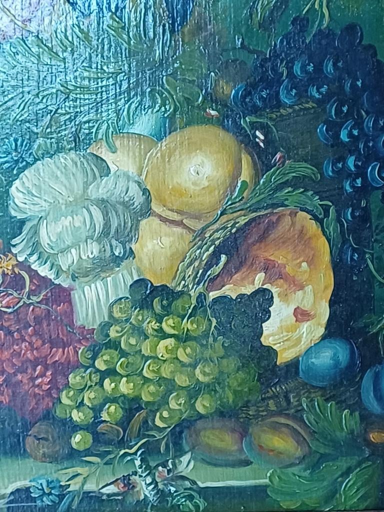 Olieverf op paneel: Stilleven met fruit en bloemen, Ophalen of Verzenden
