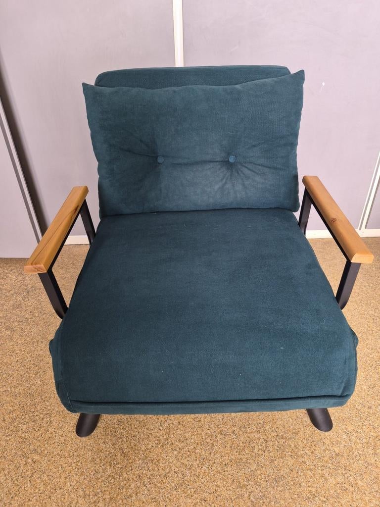 Eenpersoons stoel / slaapbank petrol blauw, Ophalen, Zo goed als nieuw, Eenpersoons, Blauw