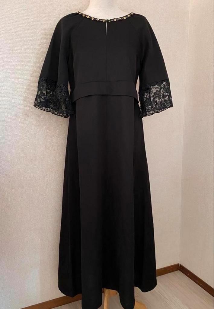 Vintage Burlington Jersey maxi jurk, zwart, maat 42/44, Kleding | Dames, Jurken, Zo goed als nieuw, Maat 42/44 (L), Zwart, Onder de knie