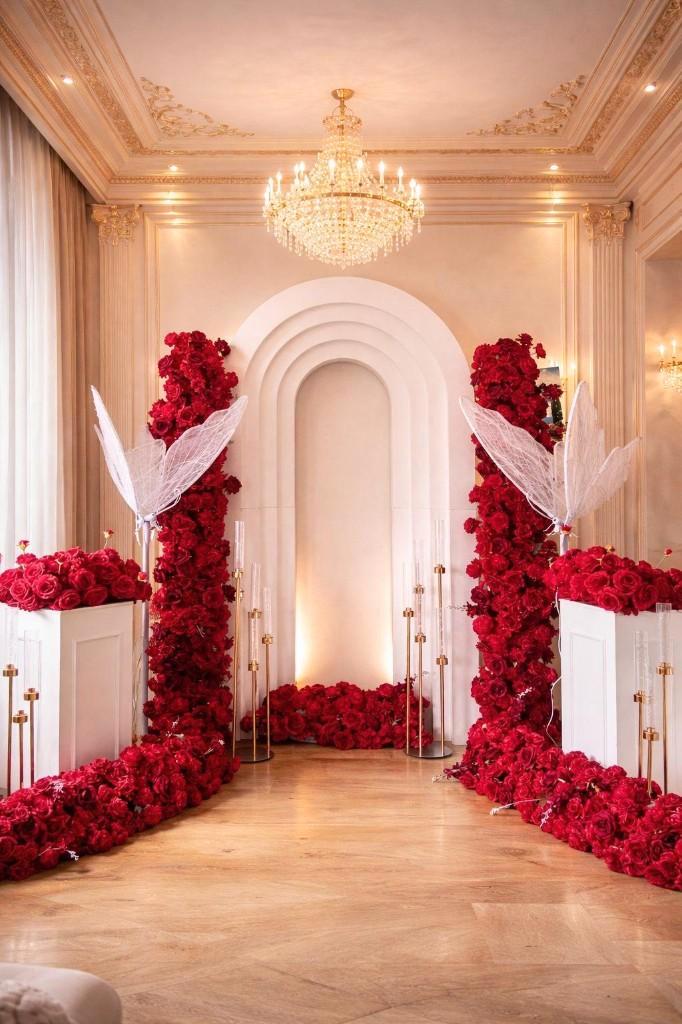Luxe Rozen Backdrop voor Bruiloften & Events, Hobby en Vrije tijd, Feestartikelen | Verhuur, Nieuw, Valentijn of Romantisch, Ophalen of Verzenden