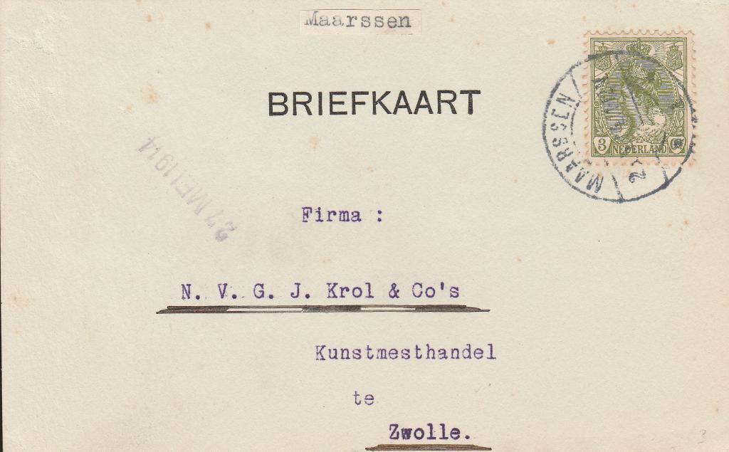 MAARSSEN 1914 afz W v GARREL Villa SOLITUDE vraagt prijscrt, Verzamelen, Ansichtkaarten | Nederland, Ophalen of Verzenden, Voor 1920