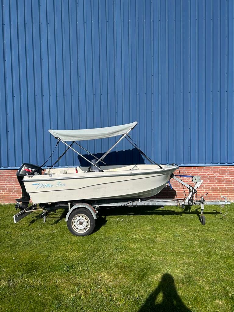 Terhi Micro Fun met Suzuki 15 PK en trailer, Watersport en Boten, Motorboten en Motorjachten, 10 tot 30 pk, Gebruikt, Ophalen of Verzenden