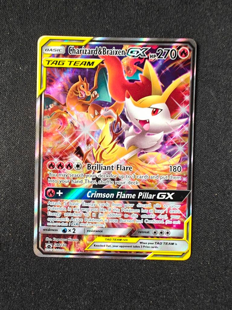 Pokémon Kaart: Charizard & Braixen GX TAG TEAM, Ophalen of Verzenden, Zo goed als nieuw, Losse kaart, Foil