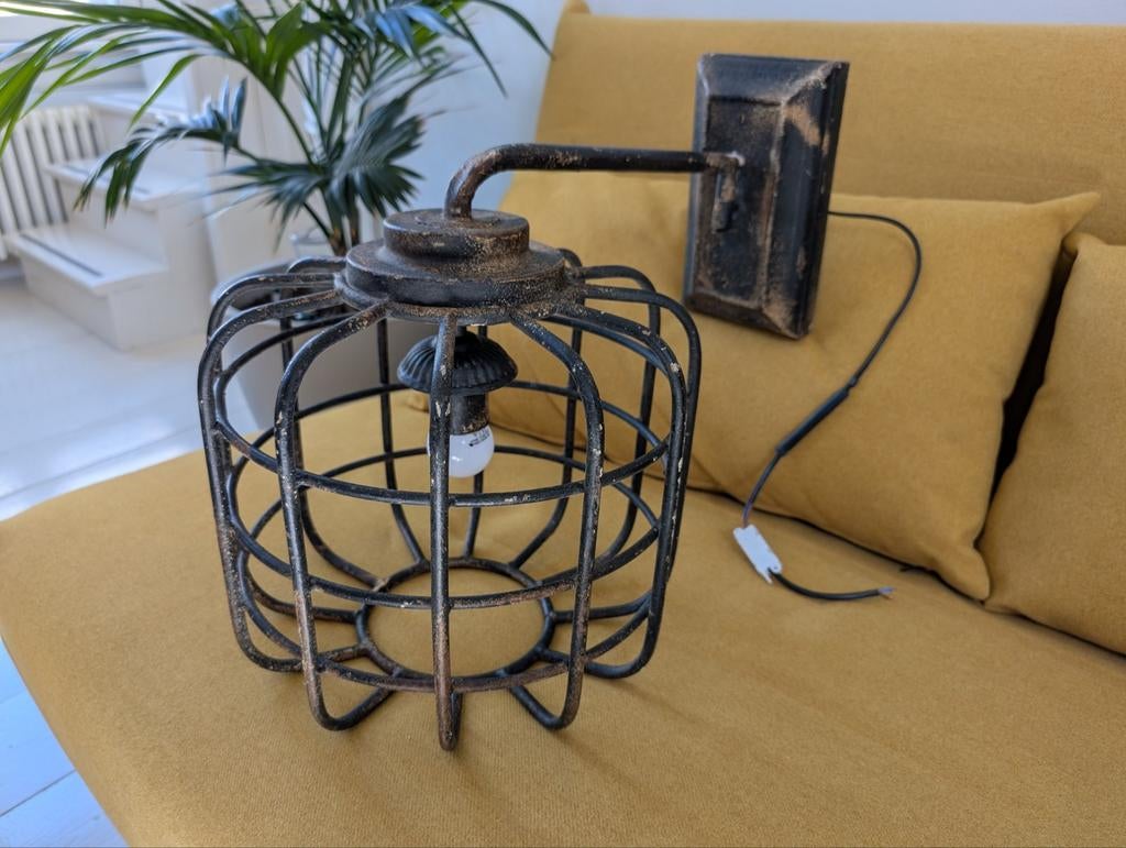 3x Industriële kooi wandlamp - Vintage look, Huis en Inrichting, Lampen | Wandlampen, Ophalen, Gebruikt, Metaal, Industrieel, Vintage, Loft