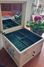 Brocante Sieradenkist met Spiegel, Ophalen, Gebruikt, Beige, Met spiegeltje(s)