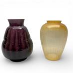 Diep paars glazen vaas ontwerp Roozendaal + Geel glazen vaas, Ophalen of Verzenden