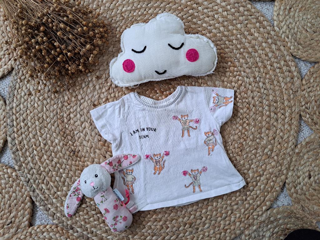 Vrolijk wit Zara shirtje maat 68, Kinderen en Baby's, Babykleding | Maat 68, Meisje, Ophalen of Verzenden, Zo goed als nieuw, Zara