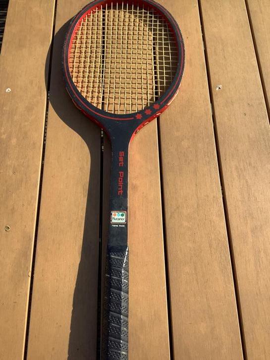 Vintage Rucanor Set Point houten tennisracket, Overige merken, Gebruikt, L4, Ophalen of Verzenden