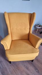 Fauteuil / stoel + voetenbankje oker geel, Huis en Inrichting, Fauteuils, Stoffen Fauteuil, 75 tot 100 cm, Ophalen of Verzenden