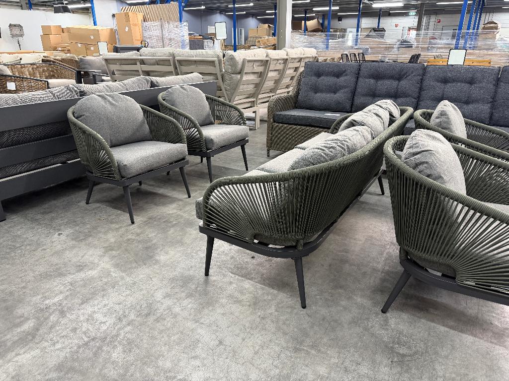 Nova stoel-bank loungeset olijfgroen | aluminium + rope, Ophalen, 5 zitplaatsen, Aluminium, Zo goed als nieuw