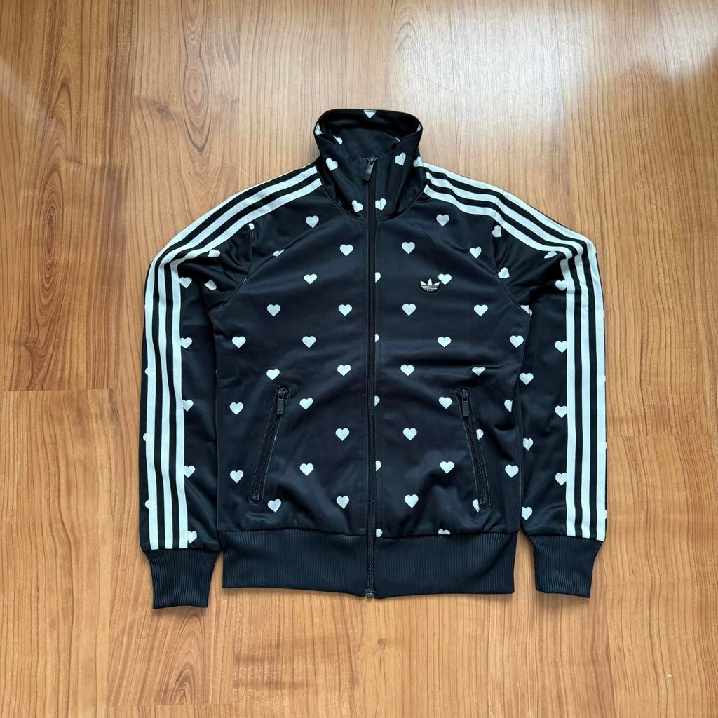 adidas Firebird Trainingsjack met Witte Hartjes Vintage - XS, Verzenden, Zwart, Overige typen, Zo goed als nieuw