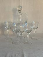 Vintage handgeblazen karaf met 4 glazen ,gedraaide pootjes, Verzamelen, Glas en Borrelglaasjes, Ophalen of Verzenden, Zo goed als nieuw