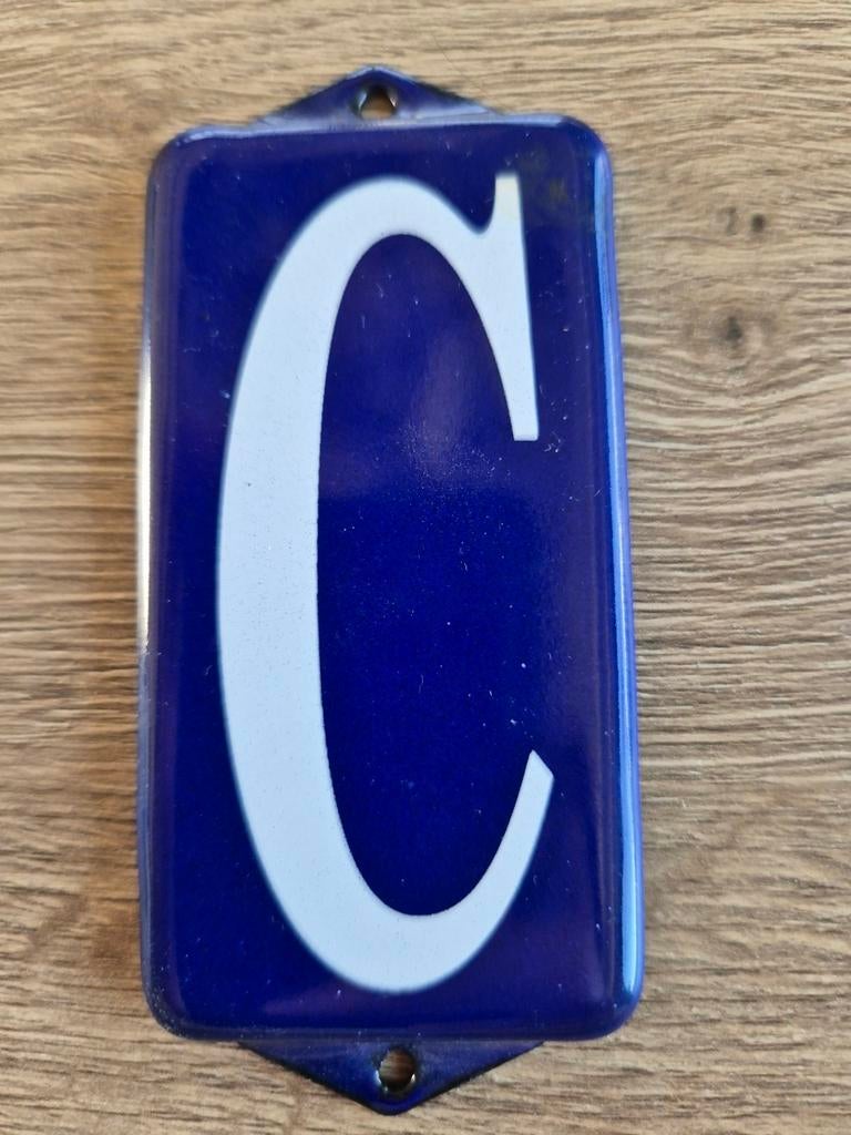 Emaille plaatje letter C blauw/wit voor 3.50, Antiek en Kunst, Antiek | Emaille, Ophalen of Verzenden