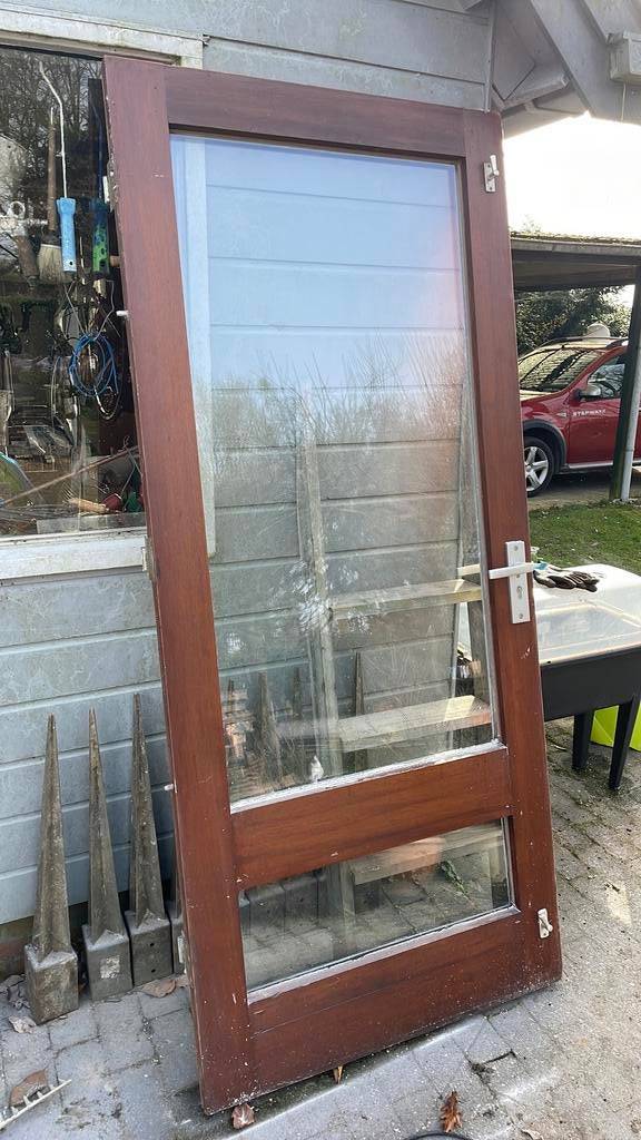 Houten buitendeuren met glas - 201x83 cm, Ophalen, Gebruikt, 80 tot 100 cm, Buitendeur