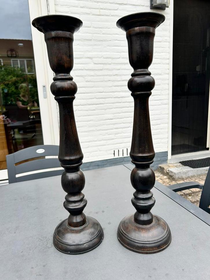 Vintage - Houten Kandelaars- 60 cm Hoog., Antiek en Kunst, Antiek | Kandelaars, Overige materialen, Ophalen