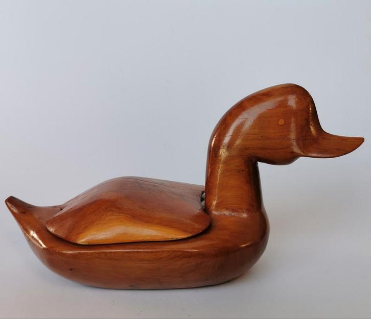 Groot hout sculptuur eend / dekseldoos retro vintage design, Antiek en Kunst, Kunst | Beelden en Houtsnijwerken, Verzenden