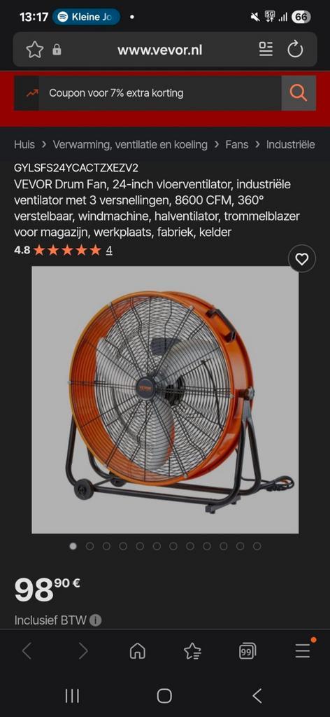 Vevor Industriële Trommelventilator 24 inch - 3 Snelheden, Witgoed en Apparatuur, Ventilatoren, Nieuw, Vloerventilator, Ophalen