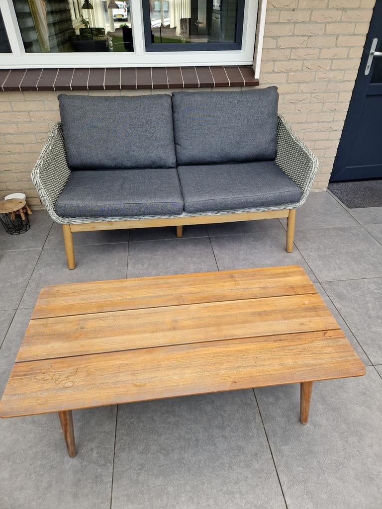 Loungeset met tafel, bank en 2 stoelen - Antraciet kussens, Ophalen, 4 zitplaatsen, Loungeset, Wicker
