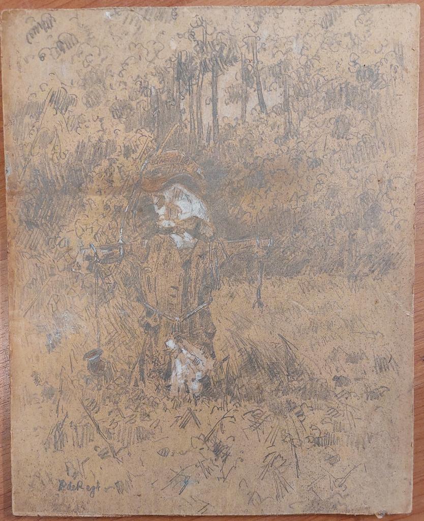 Bijzondere tekening Pieter de Regt "Vogelverschrikker", Antiek en Kunst, Kunst | Schilderijen | Klassiek, Ophalen