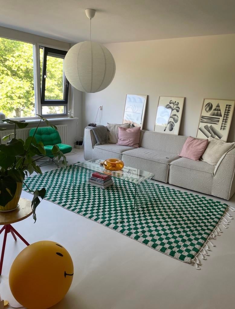 Groot Berber groen geblokt vloerkleed, Ophalen, Gebruikt, 150 tot 200 cm, 200 cm of meer