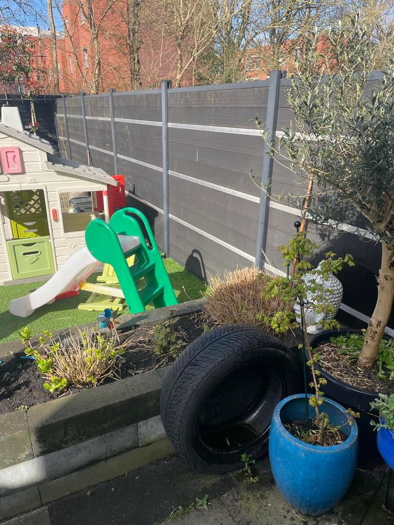 Composiet schutting antraciet, Tuin en Terras, Kunststof, 6 meter of meer, Ophalen of Verzenden, 1 tot 2 meter