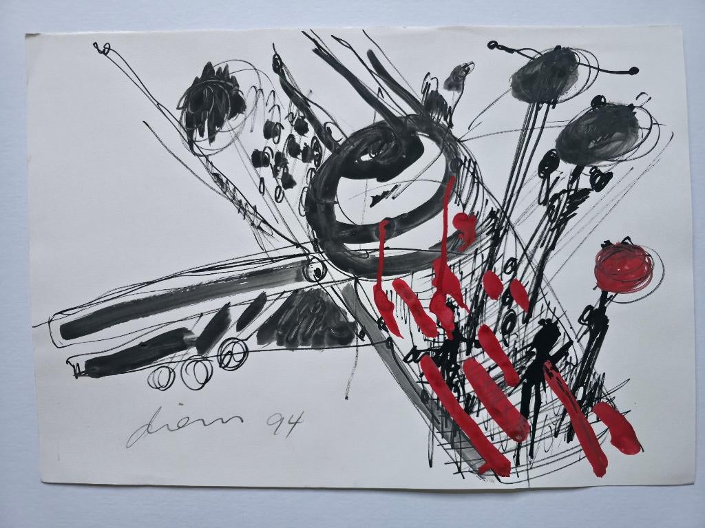 Gemengde Techniek van Peter Diem 50x35 cm., Ophalen of Verzenden