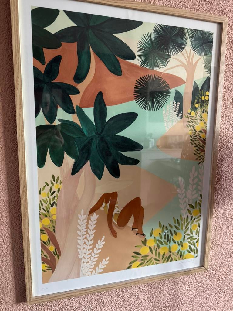Print ‘Sicile’ Lea Morichon incl eikenhouten lijst (50x70cm), Ophalen of Verzenden