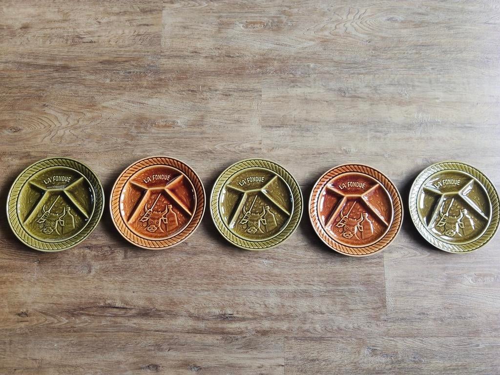 Vintage Fondue / gourmet Borden - Set van 5, Ophalen of Verzenden, Gebruikt, Overige stijlen, Bord(en)