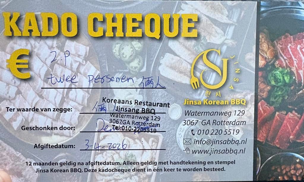 Kadobon Korean BBQ, Twee personen, Cadeaubon