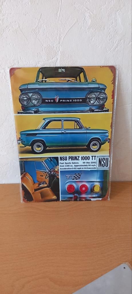 Nieuw Blikken Bord NSU Prinz 1000 TT - 20x30 cm, Ophalen of Verzenden, Nieuw, Reclamebord