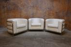 ZGANieuw 3 witte leren Zanotta Onda design fauteuils