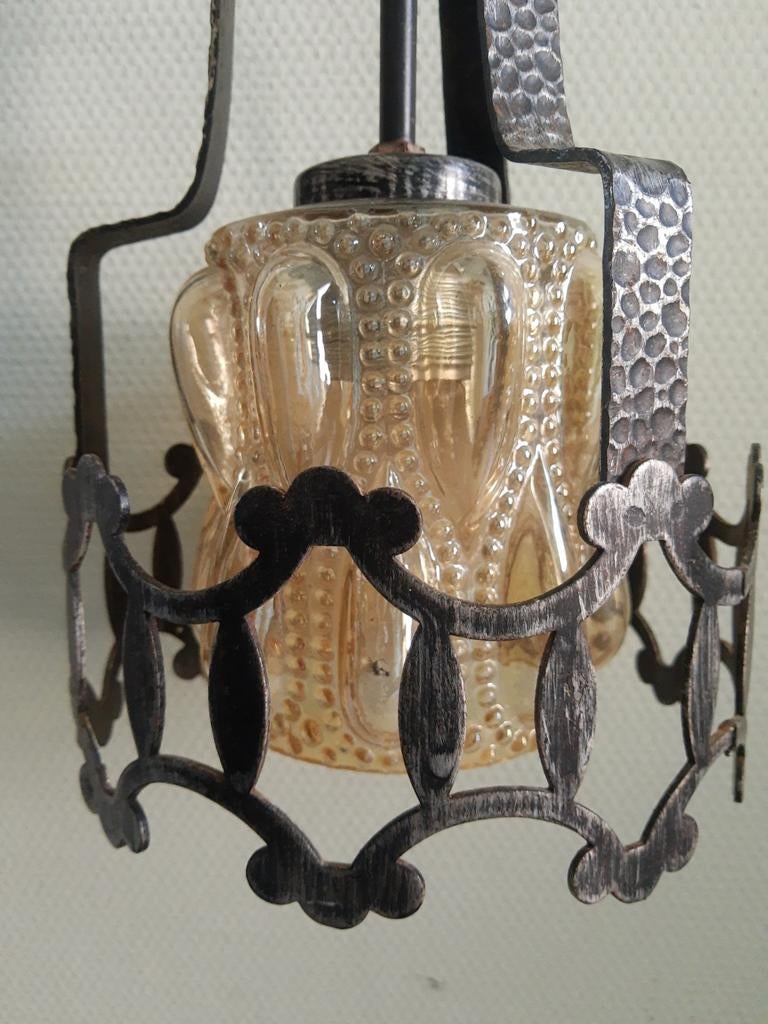 Art-Deco pagode hanglamp handgeblazen amberkleurig glas, Gebruikt, 50 tot 75 cm, Helena Tynell, Ophalen of Verzenden