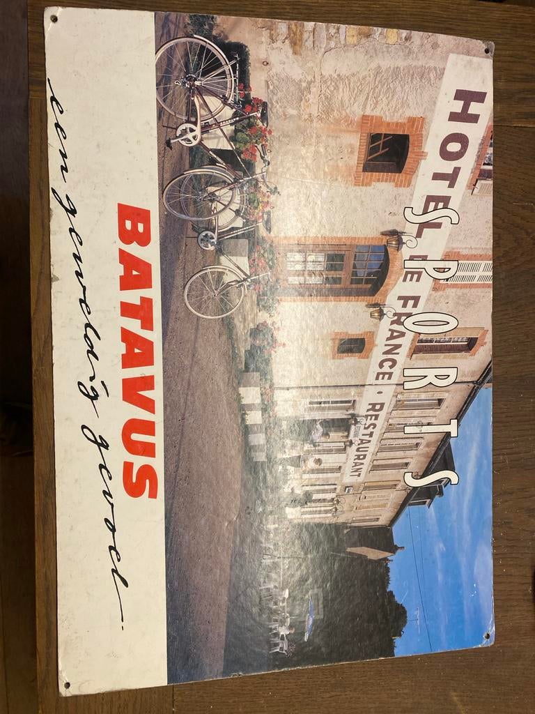 Vintage Batavus Reclamebord - Hotel St. Boris, Verzamelen, Ophalen of Verzenden, Gebruikt, Reclamebord
